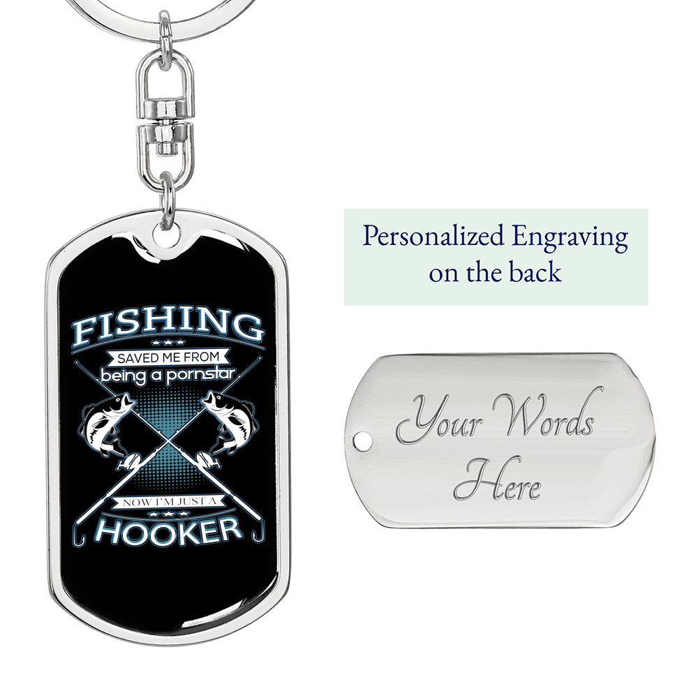 Fishing Hooker Keychain Stainless Steel or 18k Gold Dog Tag Keyring-Express Your Love Gifts