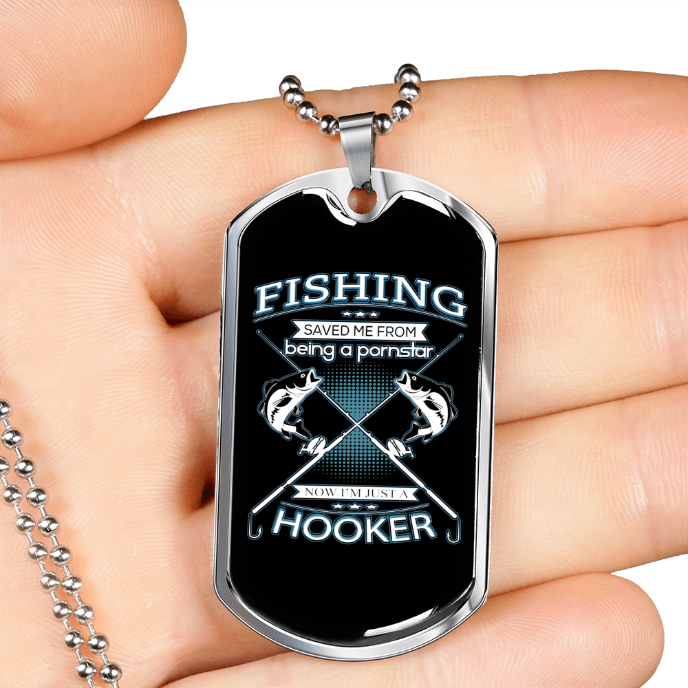 Fishing Hooker Necklace Stainless Steel or 18k Gold Dog Tag 24" Chain-Express Your Love Gifts