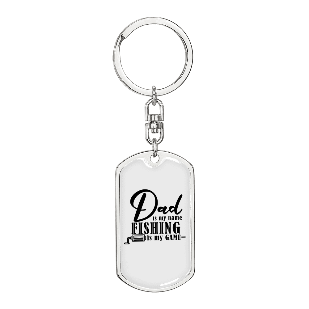 Fishing Is My Game Keychain Stainless Steel or 18k Gold Dog Tag Keyring-Express Your Love Gifts