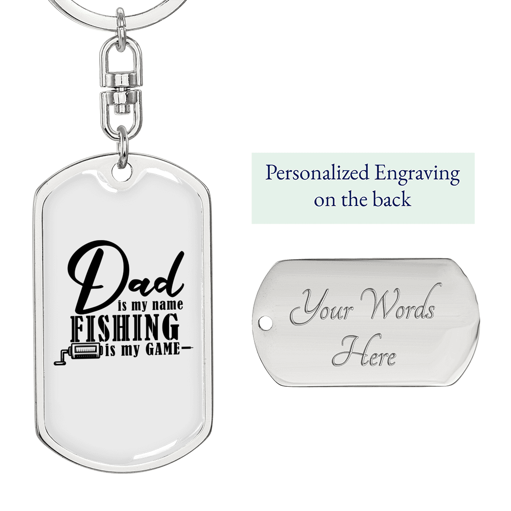 Fishing Is My Game Keychain Stainless Steel or 18k Gold Dog Tag Keyring-Express Your Love Gifts