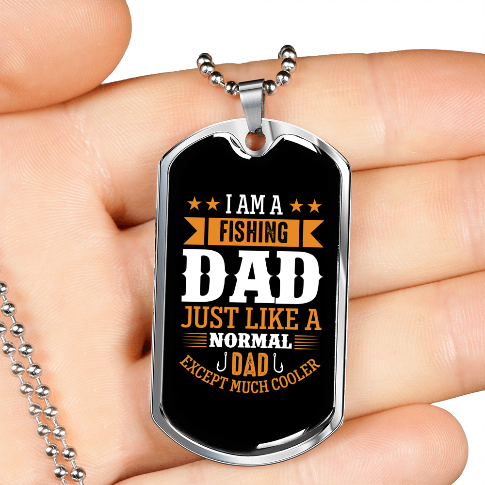 Fishing Like A Dad Necklace Stainless Steel or 18k Gold Dog Tag 24" Chain-Express Your Love Gifts