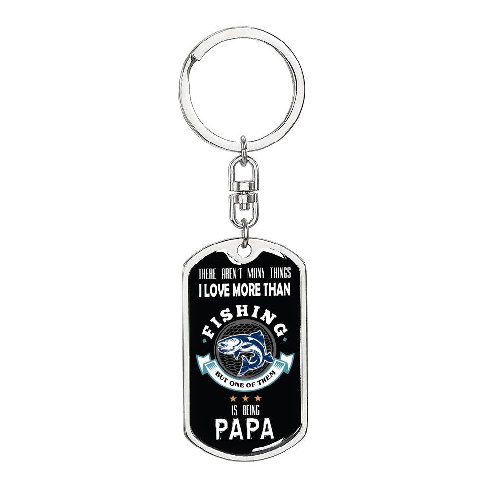 Fishing Papa Dog Tag Pendant Keychain Stainless Steel or 18k Gold-Express Your Love Gifts