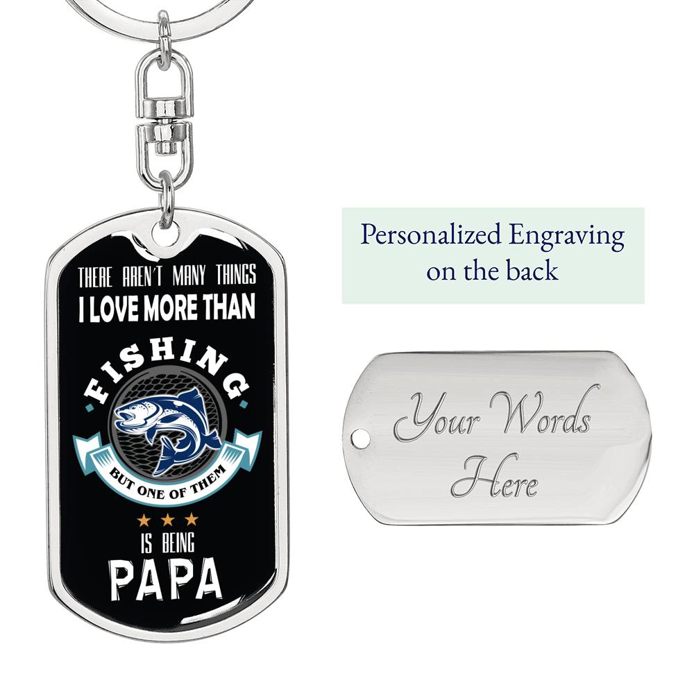 Fishing Papa Dog Tag Pendant Keychain Stainless Steel or 18k Gold-Express Your Love Gifts