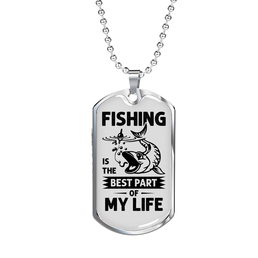 Fishing Part Of Life Necklace Stainless Steel or 18k Gold Dog Tag 24" Chain-Express Your Love Gifts