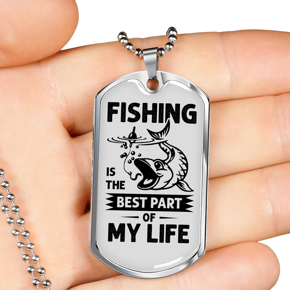 Fishing Part Of Life Necklace Stainless Steel or 18k Gold Dog Tag 24" Chain-Express Your Love Gifts