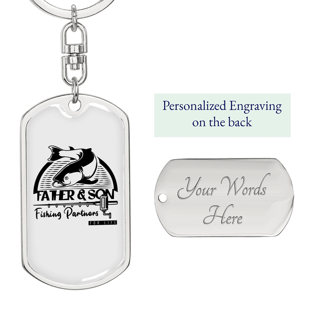 Fishing Partners For Life Keychain Stainless Steel or 18k Gold Dog Tag Keyring-Express Your Love Gifts