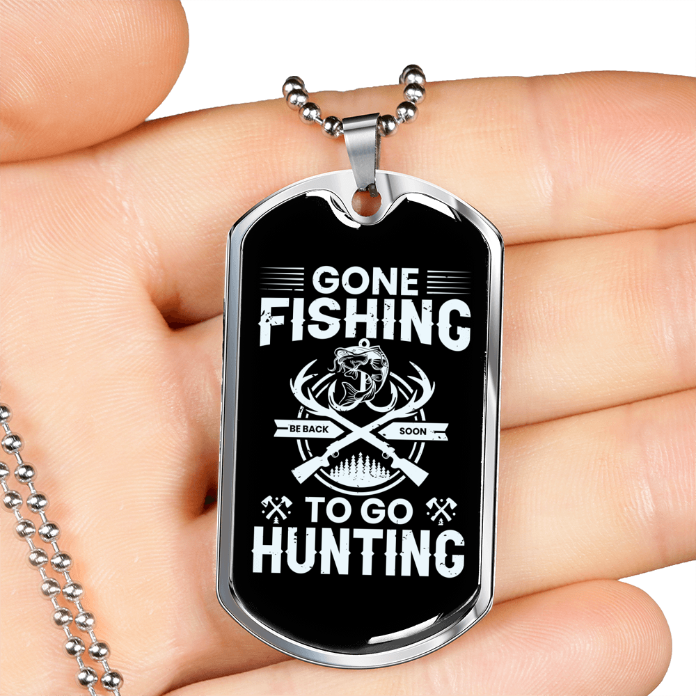 Fishing to Hunting Necklace Stainless Steel or 18k Gold Dog Tag 24" Chain-Express Your Love Gifts