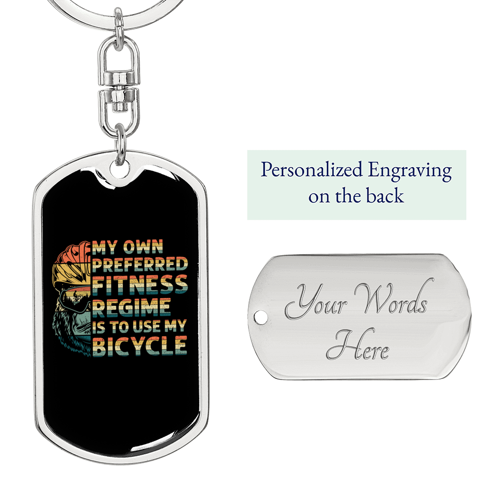 Fitness Regime Bicyle Cycling Keychain Stainless Steel or 18k Gold Dog Tag Keyring-Express Your Love Gifts