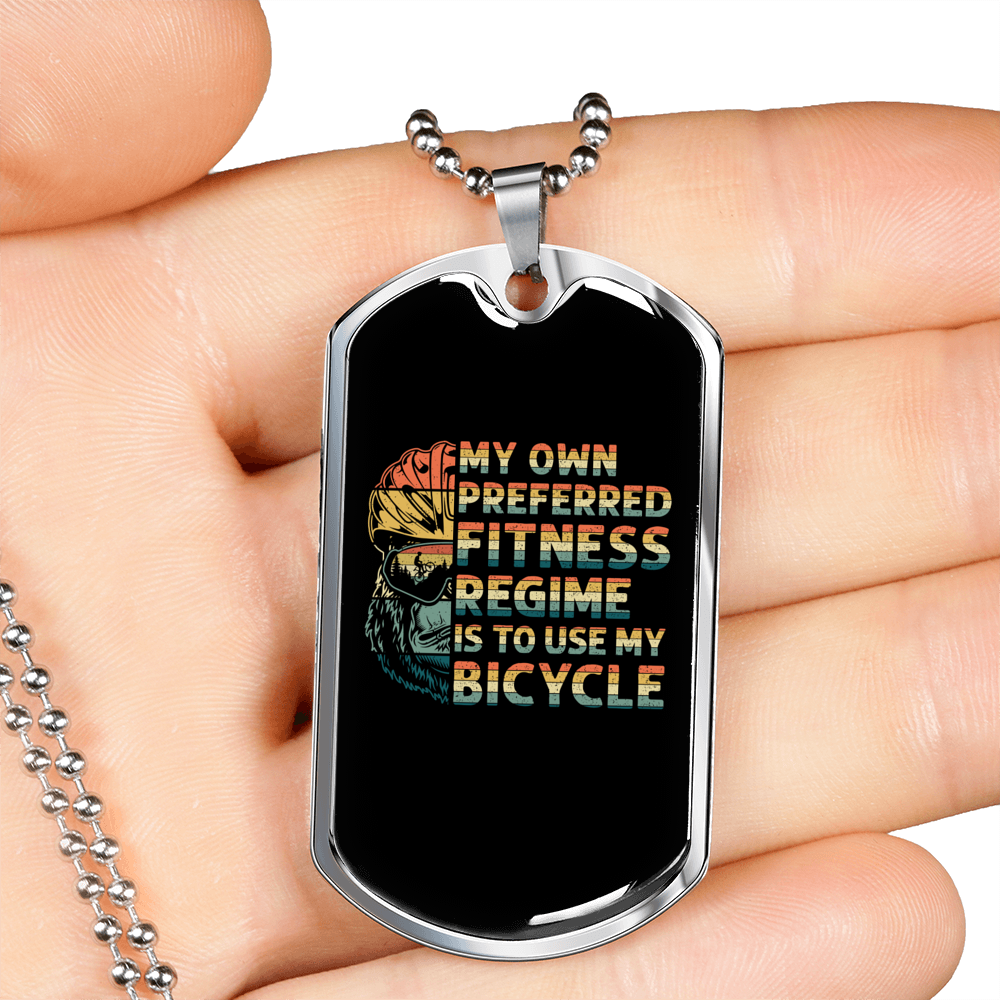 Fitness Regime Bicyle Cycling Necklace Stainless Steel or 18k Gold Dog Tag 24"-Express Your Love Gifts