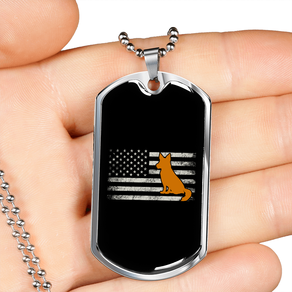 Flag Dog Necklace Stainless Steel or 18k Gold Dog Tag 24" Chain-Express Your Love Gifts