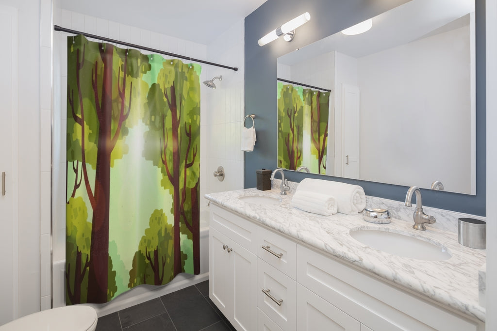 Flat Forest Illustration Stylish Design 71" x 74" Elegant Waterproof Shower Curtain for a Spa-like Bathroom Paradise Exceptional Craftsmanship-Express Your Love Gifts