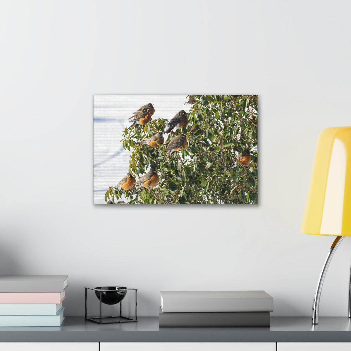 Scripture Walls Flock of American Robins on a Tree Print Animal Wall Art Wildlife Canvas Prints Wall Art Ready to Hang Unframed-Express Your Love Gifts