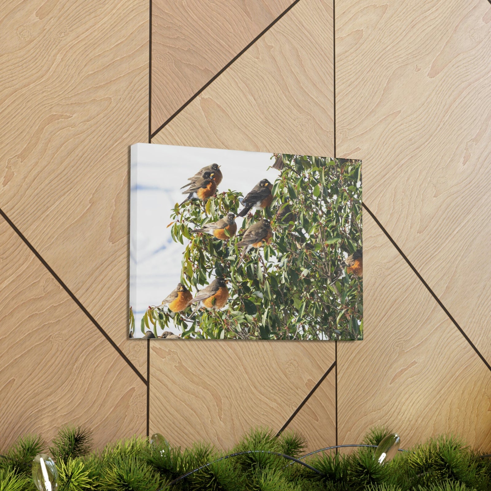 Scripture Walls Flock of American Robins on a Tree Print Animal Wall Art Wildlife Canvas Prints Wall Art Ready to Hang Unframed-Express Your Love Gifts