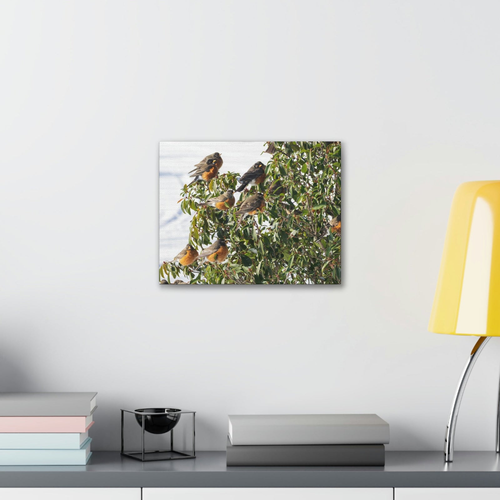 Scripture Walls Flock of American Robins on a Tree Print Animal Wall Art Wildlife Canvas Prints Wall Art Ready to Hang Unframed-Express Your Love Gifts