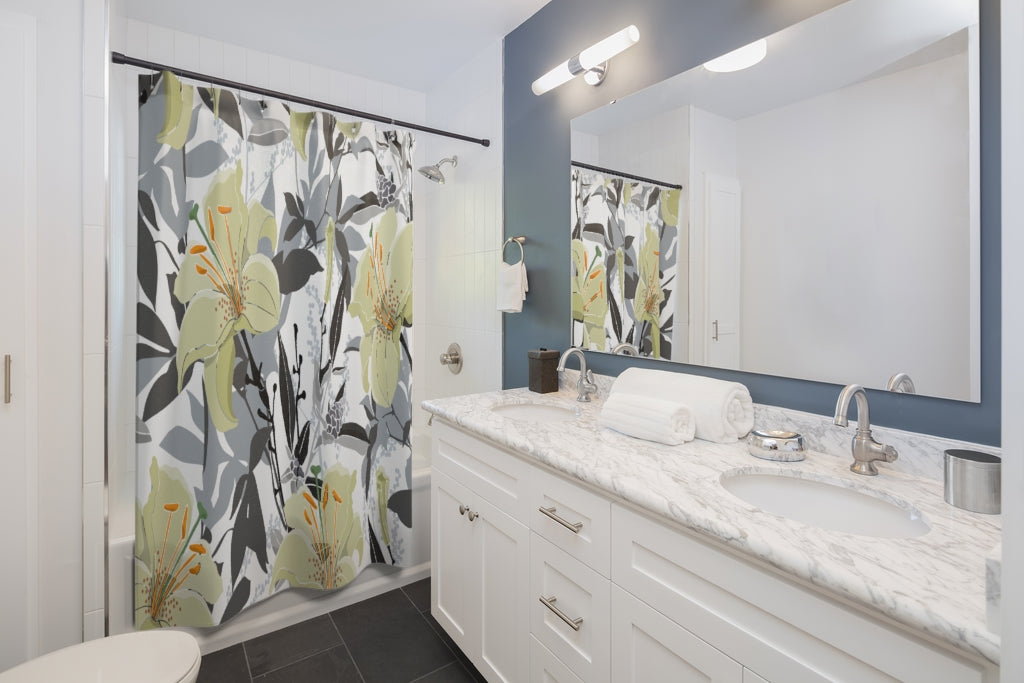 Floral Beautiful Lilies Stylish Design 71" x 74" Elegant Waterproof Shower Curtain for a Spa-like Bathroom Paradise Exceptional Craftsmanship-Express Your Love Gifts