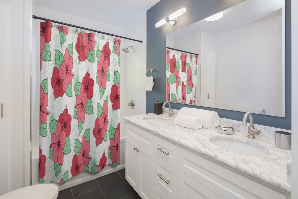 Floral Hibiscus Pattern Stylish Design 71" x 74" Elegant Waterproof Shower Curtain for a Spa-like Bathroom Paradise Exceptional Craftsmanship-Express Your Love Gifts