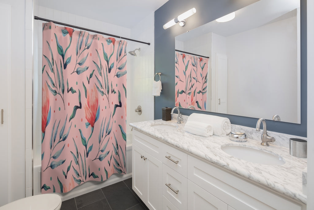 Floral Pink Watercolor Stylish Design 71" x 74" Elegant Waterproof Shower Curtain for a Spa-like Bathroom Paradise Exceptional Craftsmanship-Express Your Love Gifts