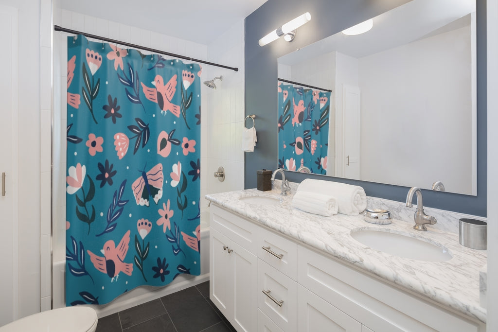 Floral With Birds and Butterfly Stylish Design 71" x 74" Elegant Waterproof Shower Curtain for a Spa-like Bathroom Paradise Exceptional Craftsmanship-Express Your Love Gifts
