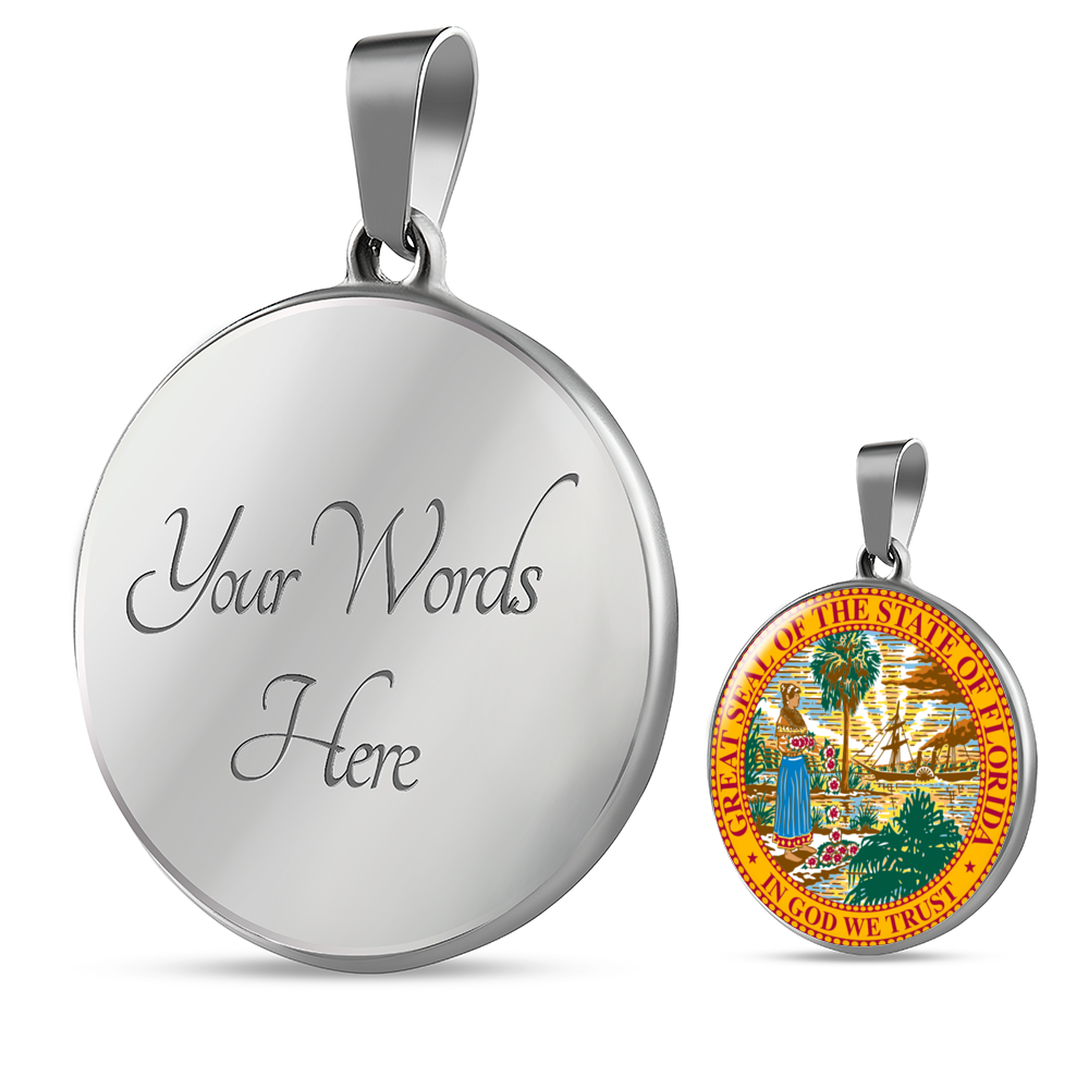 Florida State Seal Necklace Circle Pendant Stainless Steel or 18k Gold 18-22"-Express Your Love Gifts