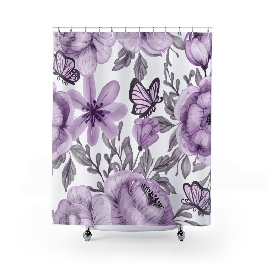 Flower Butterfly Purple Stylish Design 71" x 74" Elegant Waterproof Shower Curtain for a Spa-like Bathroom Paradise Exceptional Craftsmanship-Express Your Love Gifts