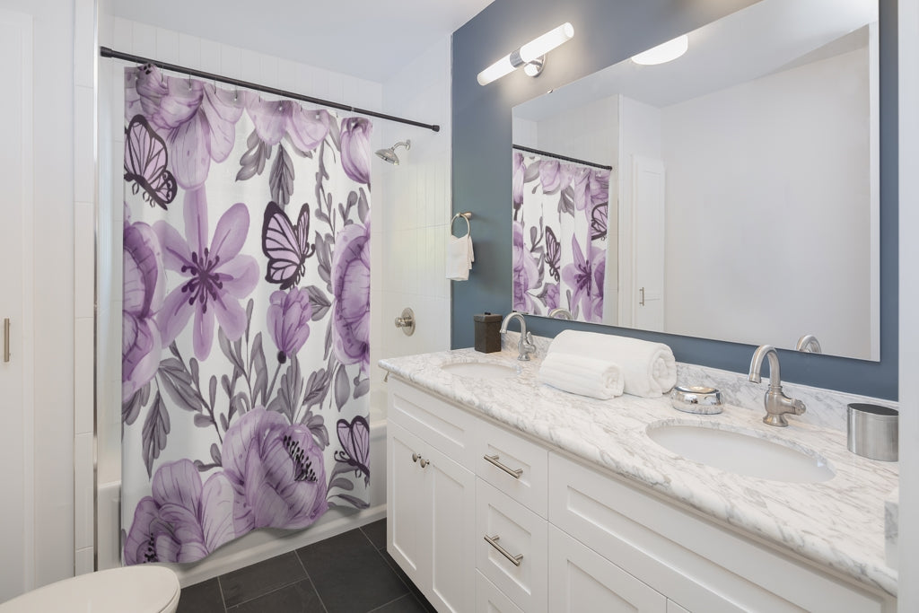 Flower Butterfly Purple Stylish Design 71" x 74" Elegant Waterproof Shower Curtain for a Spa-like Bathroom Paradise Exceptional Craftsmanship-Express Your Love Gifts
