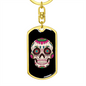 Flower Eyes Sugar Skull Keychain Stainless Steel or 18k Gold Dog Tag Keyring-Express Your Love Gifts