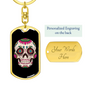 Flower Eyes Sugar Skull Keychain Stainless Steel or 18k Gold Dog Tag Keyring-Express Your Love Gifts