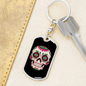Flower Eyes Sugar Skull Keychain Stainless Steel or 18k Gold Dog Tag Keyring-Express Your Love Gifts