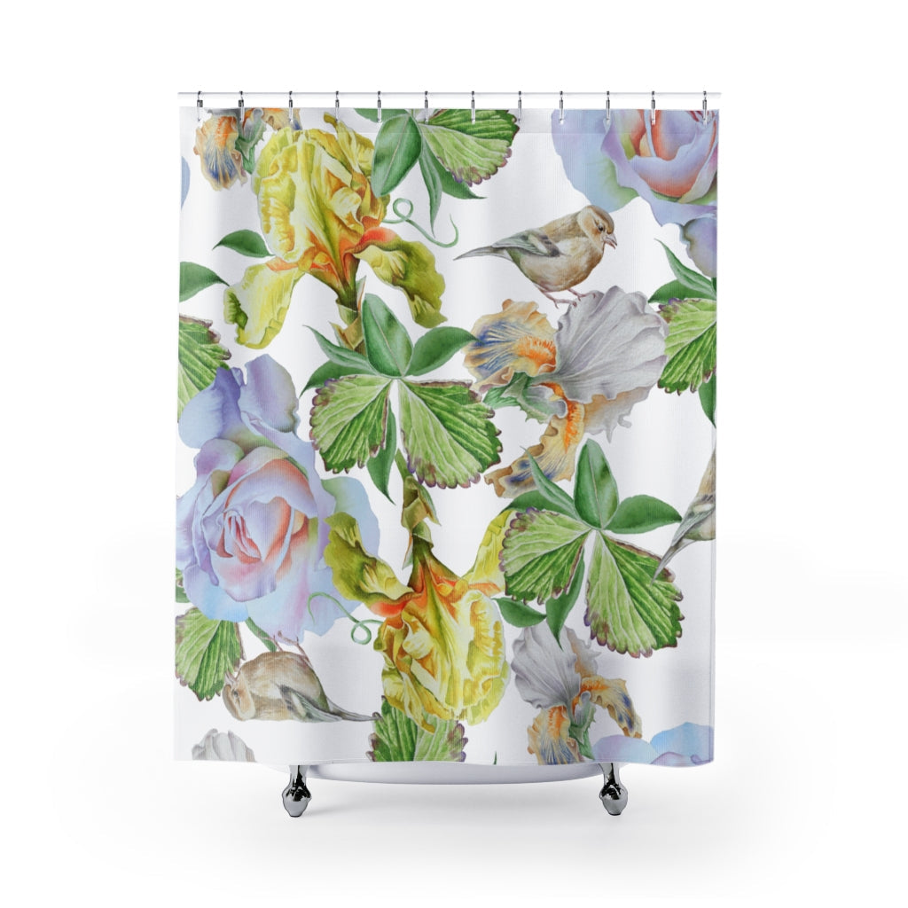 Flowers Iris Rose Bird Stylish Design 71" x 74" Elegant Waterproof Shower Curtain for a Spa-like Bathroom Paradise Exceptional Craftsmanship-Express Your Love Gifts