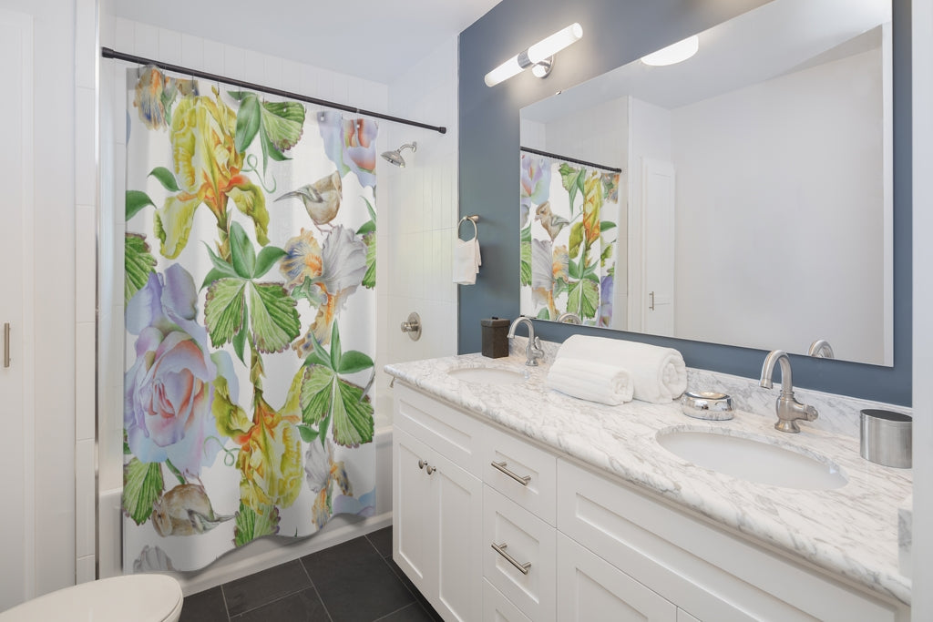 Flowers Iris Rose Bird Stylish Design 71" x 74" Elegant Waterproof Shower Curtain for a Spa-like Bathroom Paradise Exceptional Craftsmanship-Express Your Love Gifts