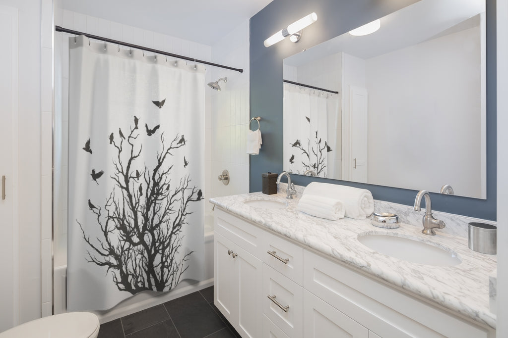 Flying Birds Tree Stylish Design 71" x 74" Elegant Waterproof Shower Curtain for a Spa-like Bathroom Paradise Exceptional Craftsmanship-Express Your Love Gifts