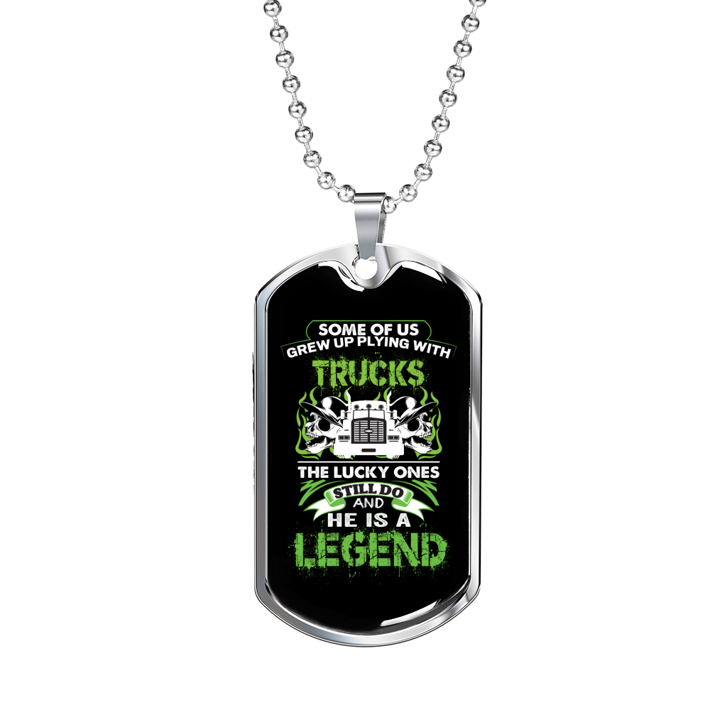 Flying With Trucks Trucker Dog Tag Stainless Steel or 18k Gold 24" Chain-Express Your Love Gifts