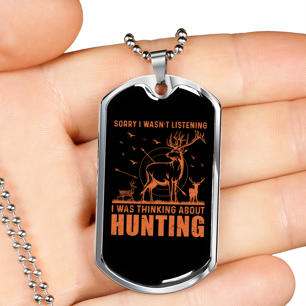 Focused On Hunting Necklace Stainless Steel or 18k Gold Dog Tag 24" Chain-Express Your Love Gifts