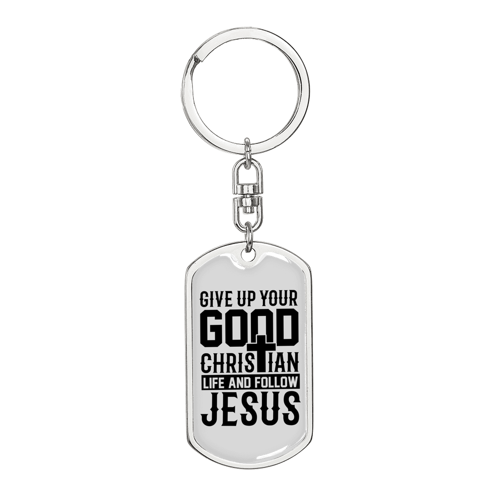 Follow Jesus Keychain Stainless Steel or 18k Gold Dog Tag Keyring-Express Your Love Gifts