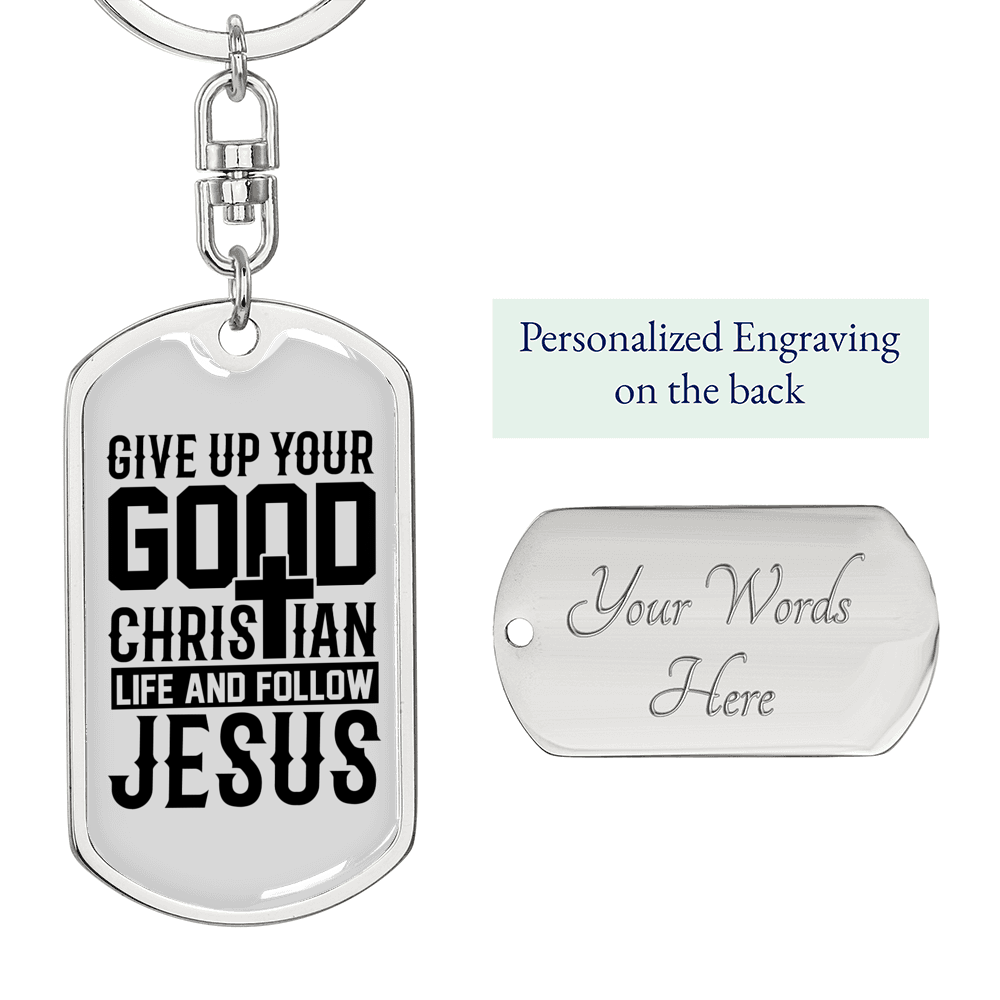 Follow Jesus Keychain Stainless Steel or 18k Gold Dog Tag Keyring-Express Your Love Gifts
