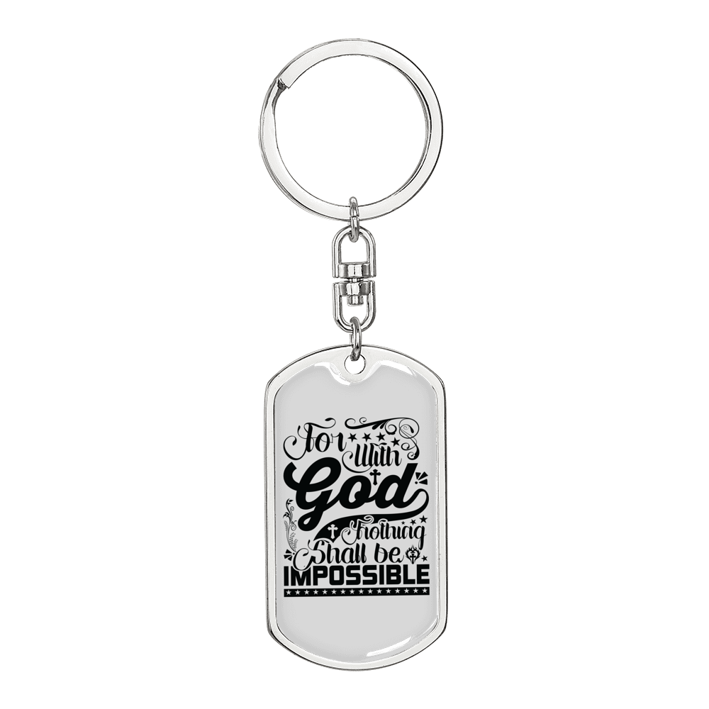 For With God Black Keychain Stainless Steel or 18k Gold Dog Tag Keyring-Express Your Love Gifts
