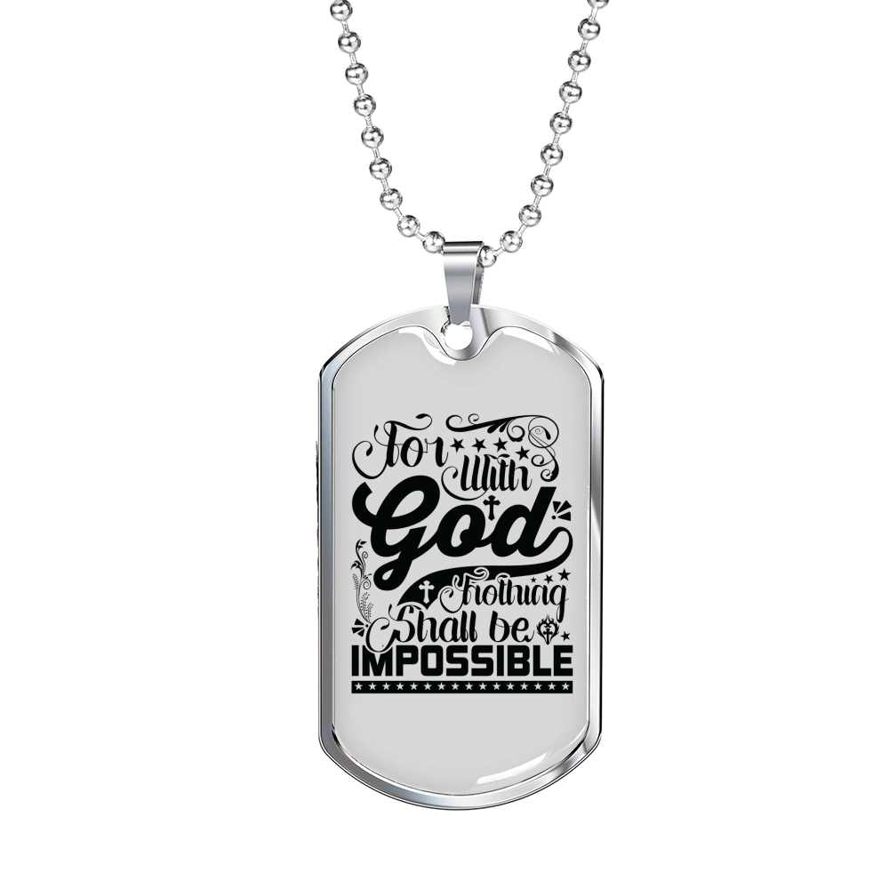 For With God Necklace Stainless Steel or 18k Gold Dog Tag 24" Chain-Express Your Love Gifts