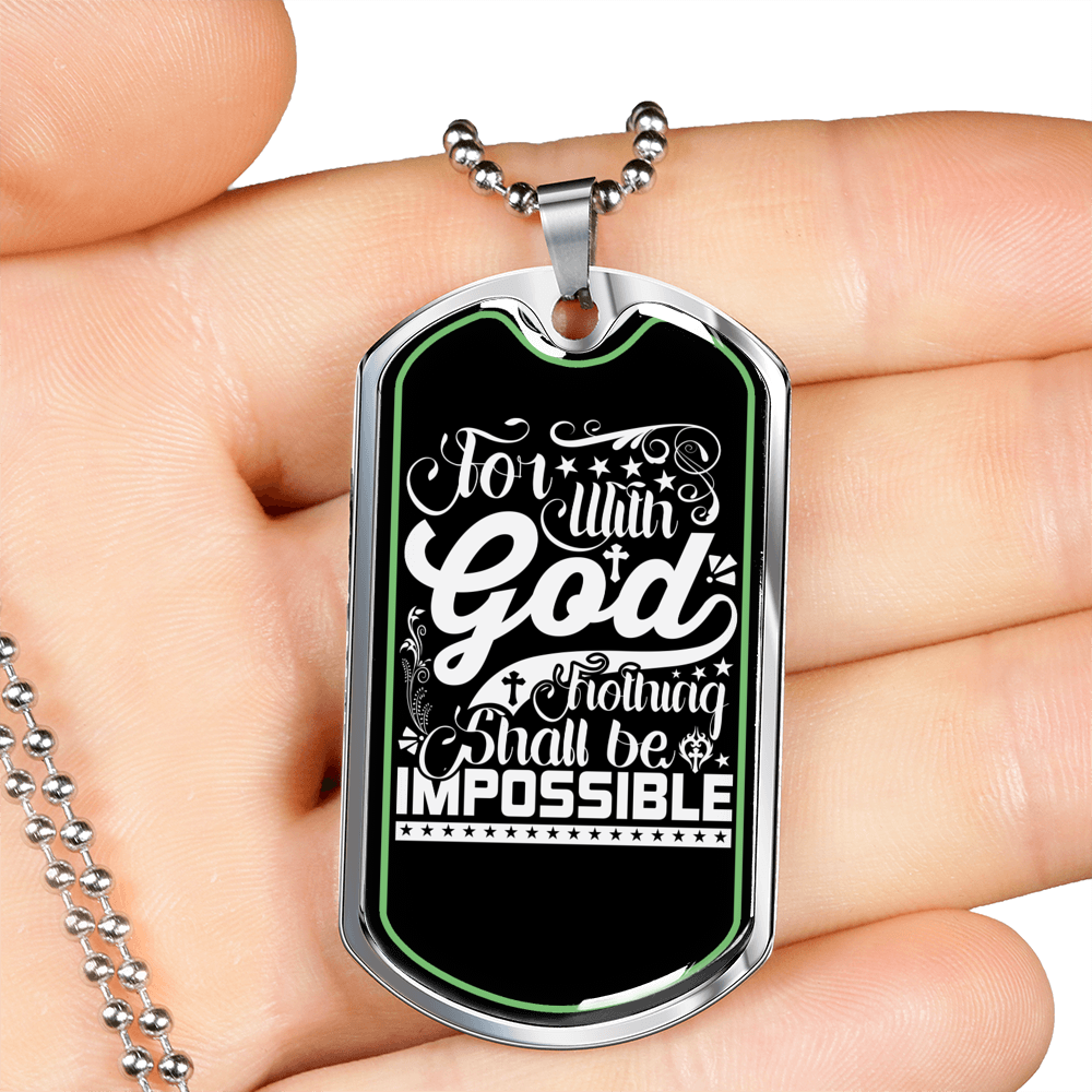 For With God White Necklace Stainless Steel or 18k Gold Dog Tag 24" Chain-Express Your Love Gifts