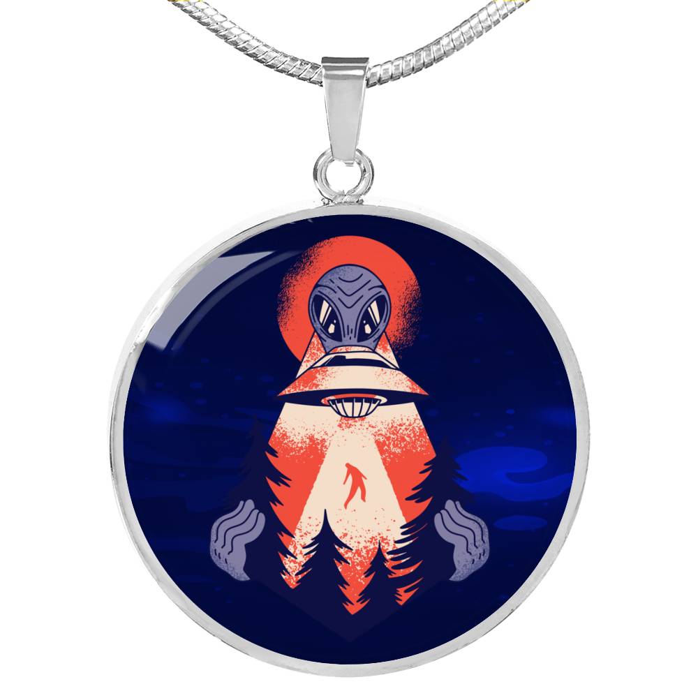Forest Alien Circle Pendant UFO Alien Fan Necklace Stainless Steel or 18k Gold 18-22"-Express Your Love Gifts