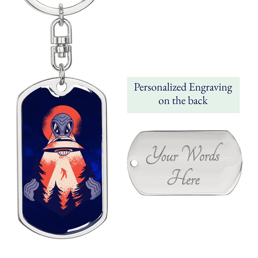 Forest Alien Dog Tag Pendant Keychain Stainless Steel or 18k Gold-Express Your Love Gifts