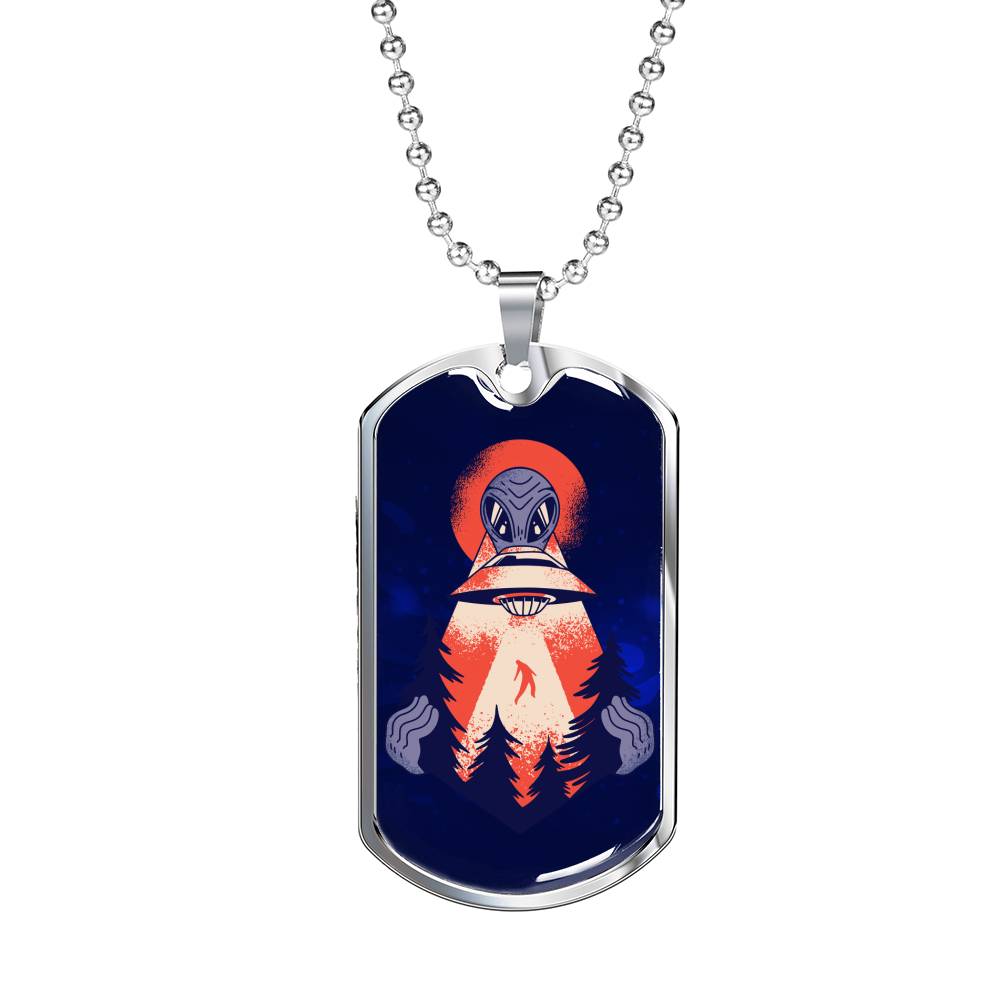 Forest Alien Necklace UFO Alien Fan Gift Stainless Steel or 18k Gold Dog Tag 24" Chain-Express Your Love Gifts
