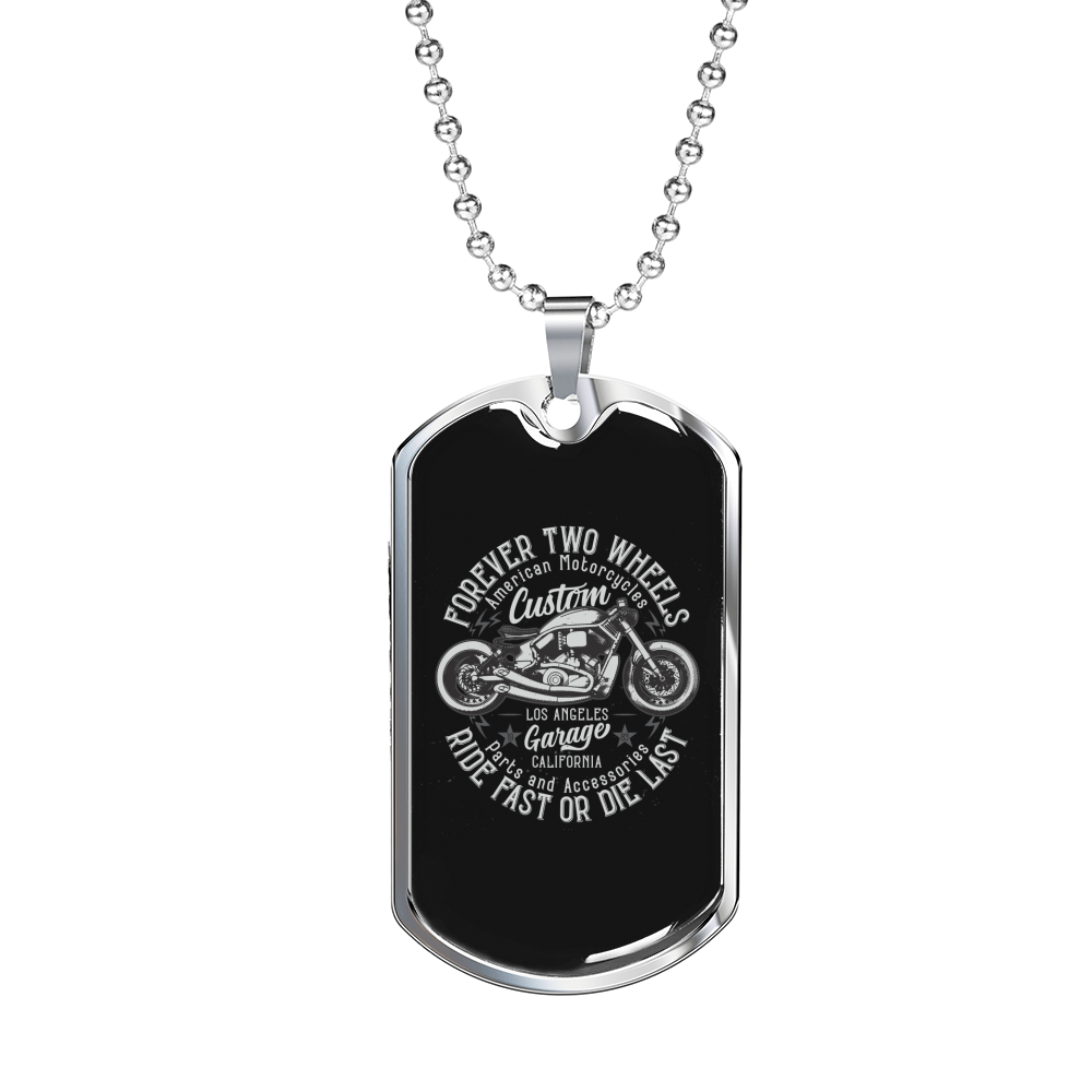 Forever 2 Wheels Biker Necklace Stainless Steel or 18k Gold Dog Tag 24"-Express Your Love Gifts
