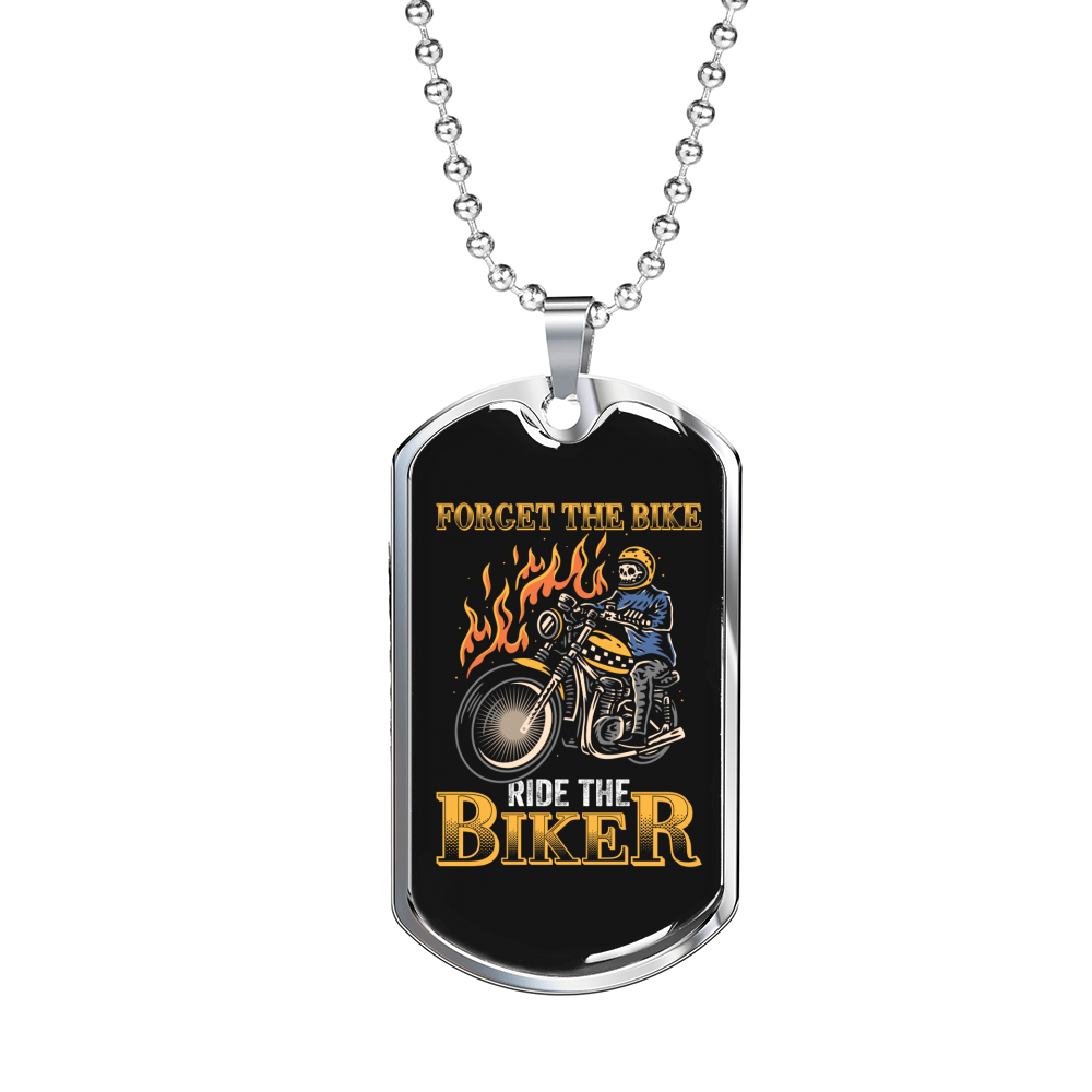 Forget The Bike Biker Necklace Stainless Steel or 18k Gold Dog Tag 24"-Express Your Love Gifts