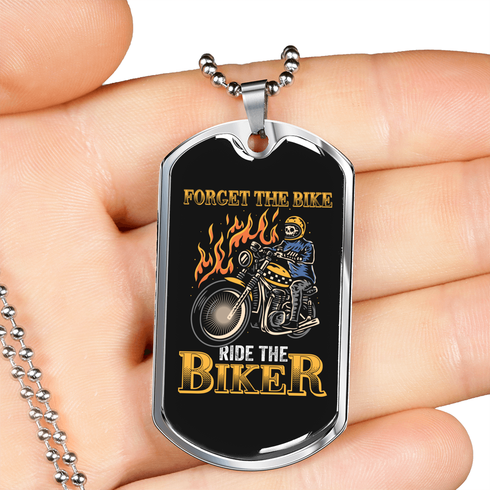 Forget The Bike Biker Necklace Stainless Steel or 18k Gold Dog Tag 24"-Express Your Love Gifts