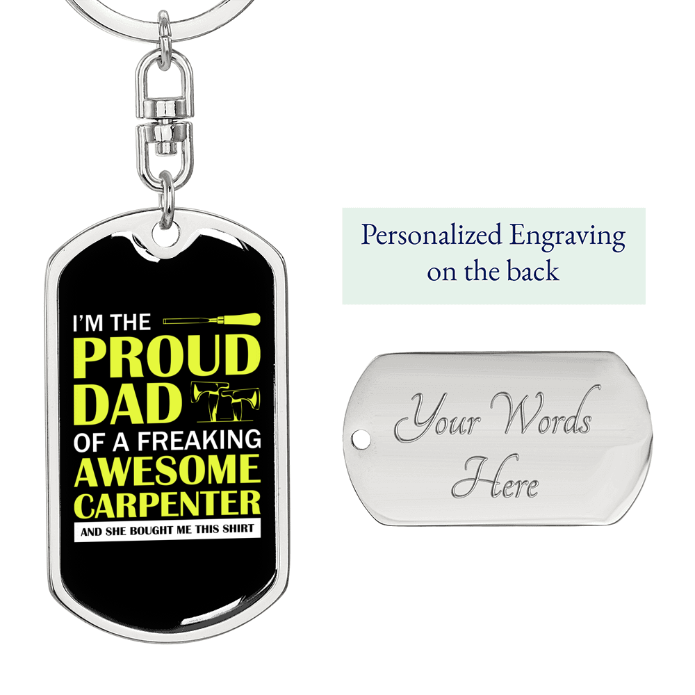 Freaking Awesome Carpenter Daughter Swivel Keychain Woodworker Dog Tag Stainless Steel or 18k Gold-Express Your Love Gifts