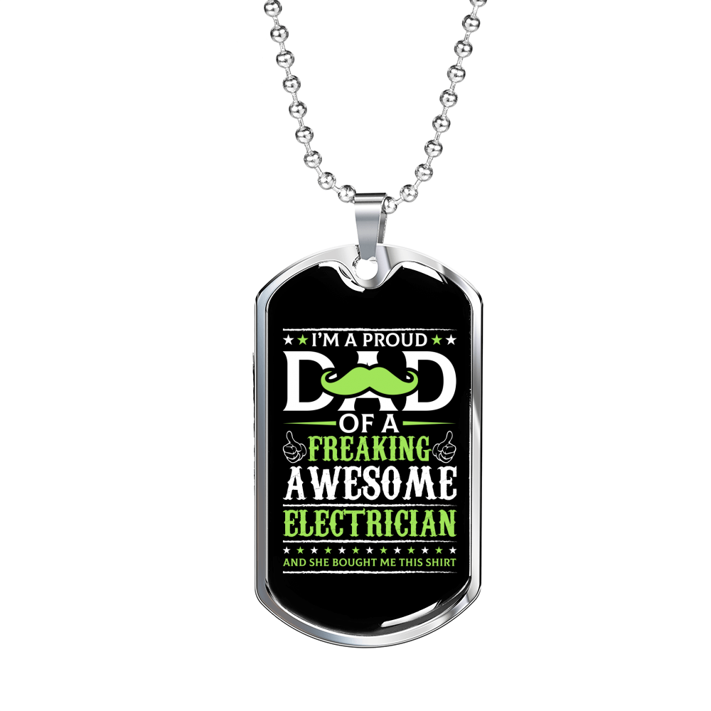 Freaking Awesome Electrician Necklace Stainless Steel or 18k Gold Dog Tag 24" Chain-Express Your Love Gifts