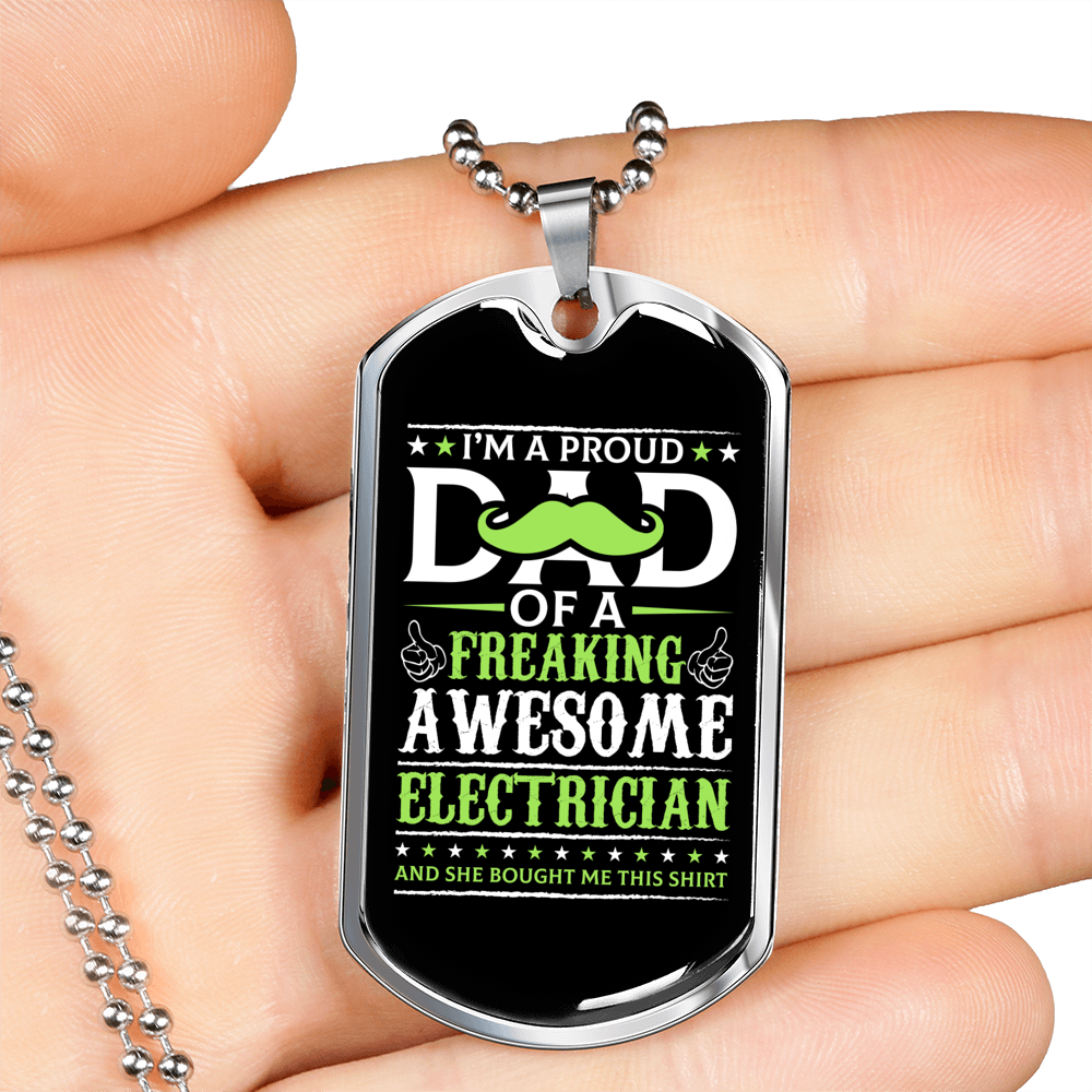 Freaking Awesome Electrician Necklace Stainless Steel or 18k Gold Dog Tag 24" Chain-Express Your Love Gifts