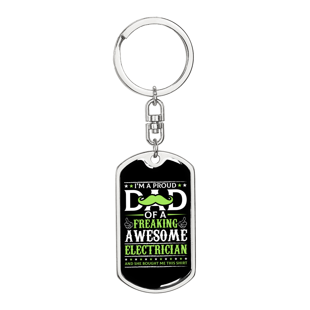 Freaking Awesome Electrician Swivel Keychain Dog Tag Stainless Steel or 18k Gold-Express Your Love Gifts
