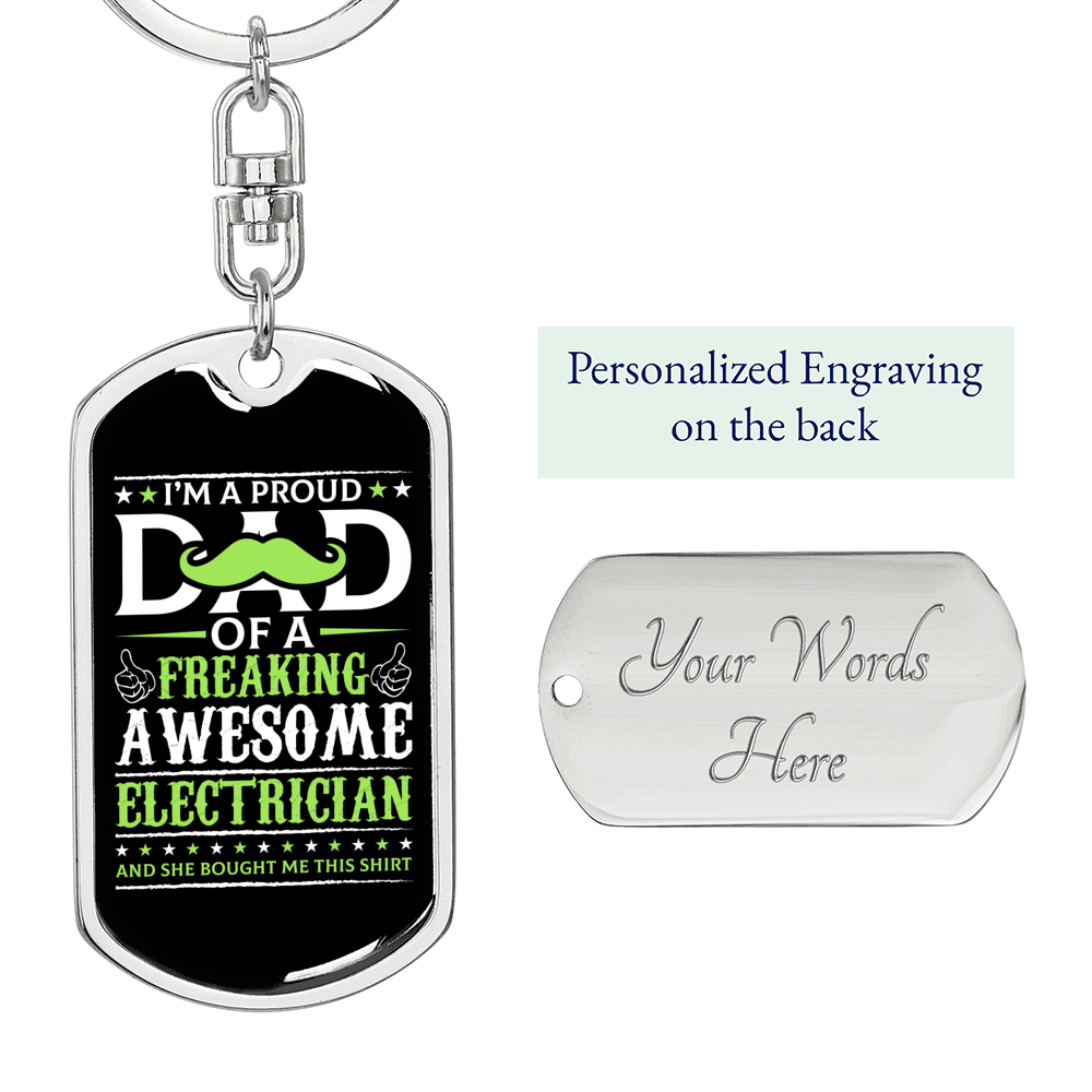 Freaking Awesome Electrician Swivel Keychain Dog Tag Stainless Steel or 18k Gold-Express Your Love Gifts