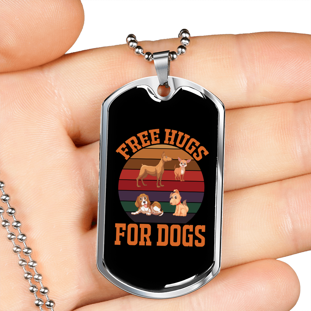 Free Hugs For Dogs Necklace Stainless Steel or 18k Gold Dog Tag 24" Chain-Express Your Love Gifts
